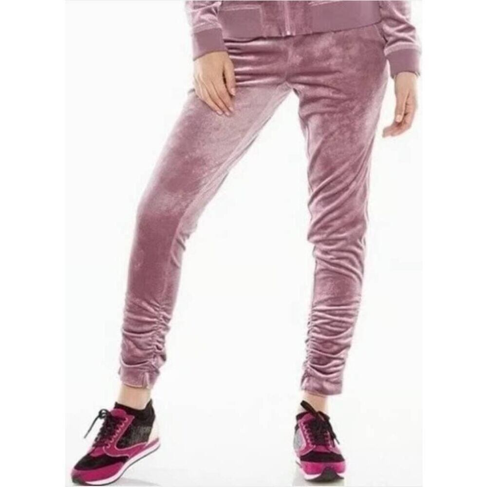 Juicy‎ Couture Glitter Velour Track Pants Ruched Women Size Large Pink